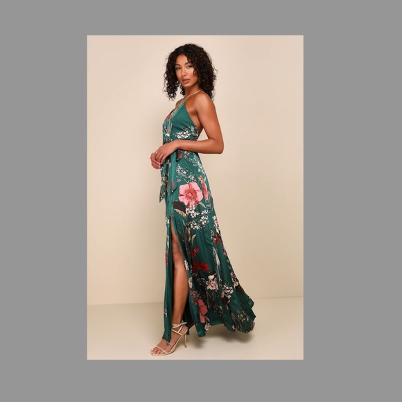 Still the One Emerald Green Floral Print Satin Maxi Dress - Picture 5 of 5